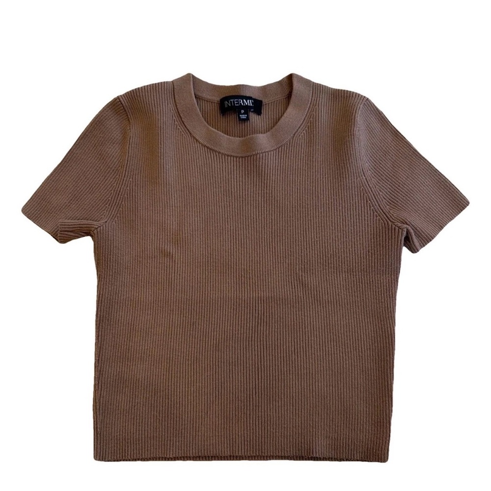 Intermix Brown Ribbed Short Sleeve Top